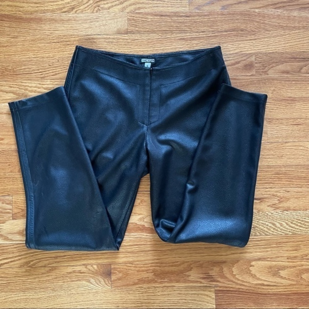 Anni Kuan Designer High Waist Textured Black Pants SZ 4 Front Zip‎